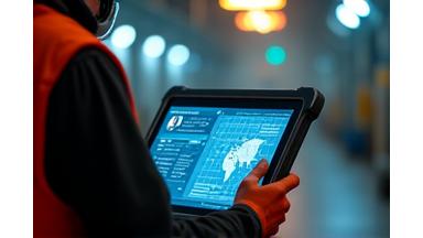 Приборная панель с данными на планшете и фоновой картой.