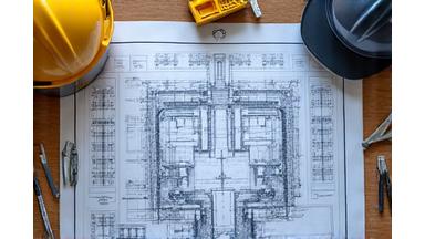 Инженерные чертежи шахты с измерительными инструментами.