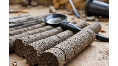 Макросъемка образцов керна с маркировкой.