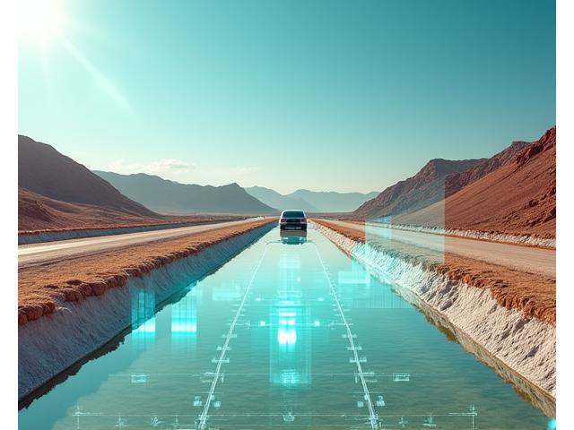 Литиевый рудник с изображением электромобиля на заднем плане