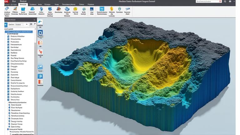 Скриншот интерфейса Whittle с 3D-моделью рудного тела и оптимизированными контурами карьера.