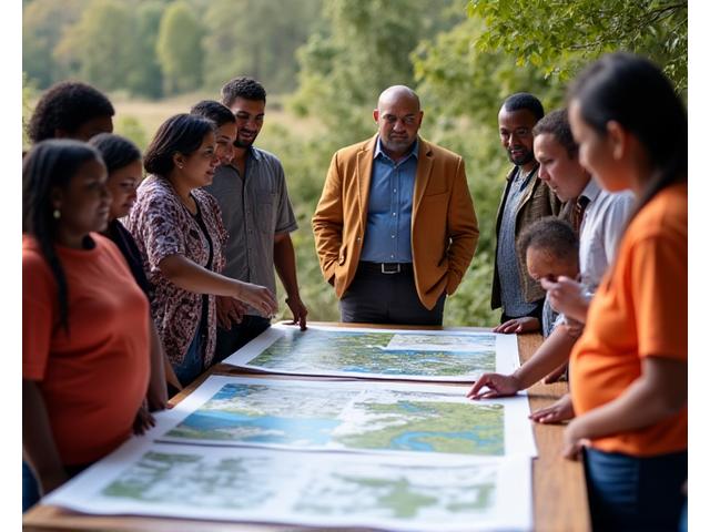 Члены местного сообщества, включая представителей коренных народов, активно участвуют в консультационном семинаре по планированию реабилитации, обмениваясь идеями с экспертами.