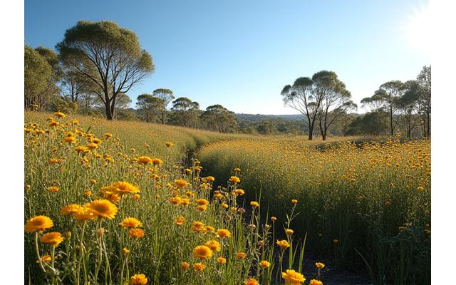 Разнообразная молодая растительность успешно растет на реабилитированном горнодобывающем участке, демонстрируя восстановление биоразнообразия.